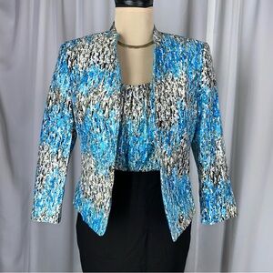 Kasper 2‑Piece Set Shell (PS) And Jacket (2P) Blue Satin Lined Tank Top Abstract